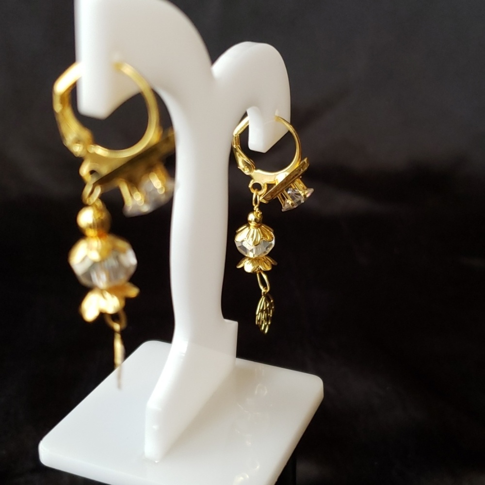 Clear Rhinestone Gold Color Earrings - Picture 4 of 5